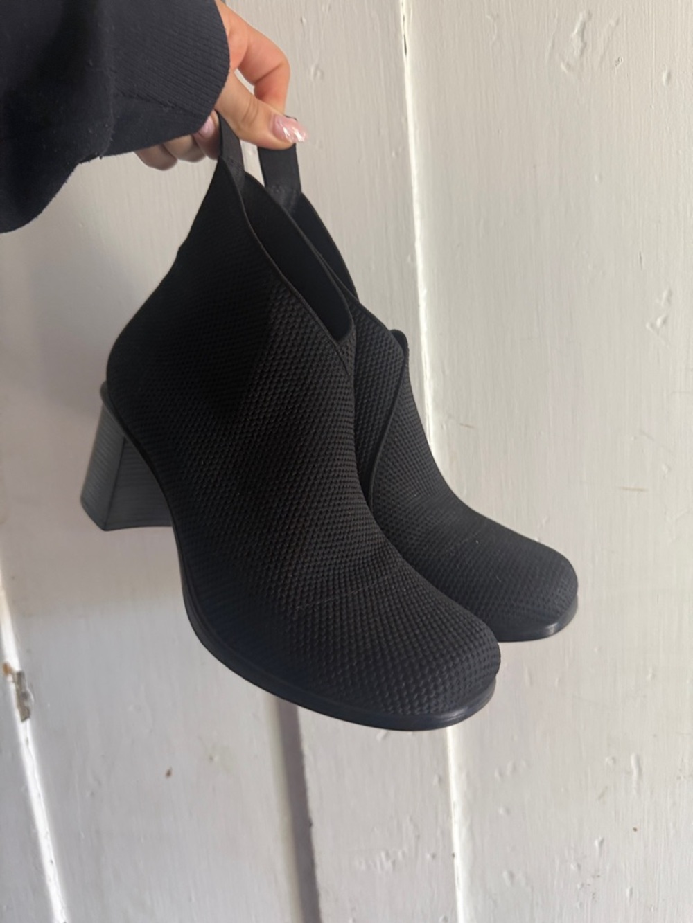 Black Knit Block Heel Booties - Women